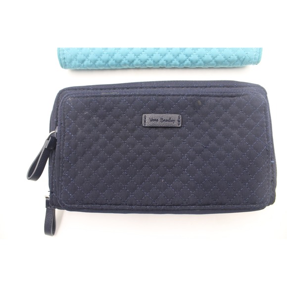 Lot of 2 Vera Bradley Quilted Wallet Navy Blue Wristlet Zip Around Pockets RFID - Picture 2 of 11